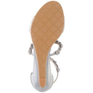BADGLEY MISCHKA Womens Silver Mixed Media Padded Strappy Ankle Strap Rhinestone Frida Square Toe Block Heel Heeled